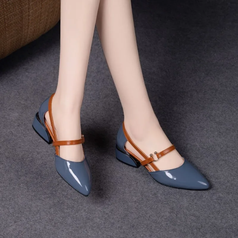 Luxury Baotou Summer Women\'s Sandals New Pointed Thick Heels Party Fashion High Top Sandals