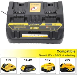 DCB102 Li-ion Battery Fast charging charger For DeWalt 14.4V 18V 20V DCB181 DCB203 DCB200 double charging postion with USB Port