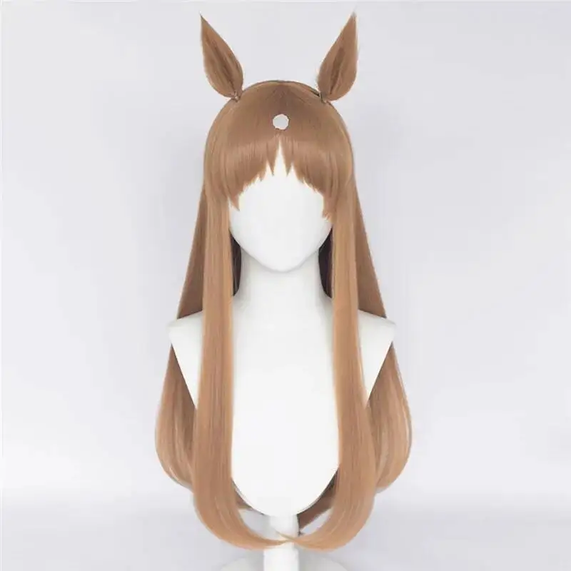Uma Musume Grass Wonder Cosplay peluca Uma Musume Pretty Derby Brown peluca larga y recta con flequillo orejas pelo sintético