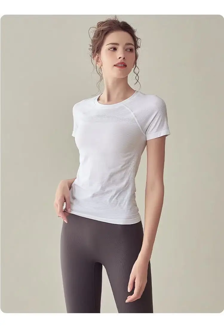 Sport-Tops Schnelltrocknend Damen Fitness Lauf-Yoga Kurzarm Feuchtigkeitsspendend Wundfreundlich Elastisch Atmungsaktives Yoga-Anzug T-Shirt – Detail 8