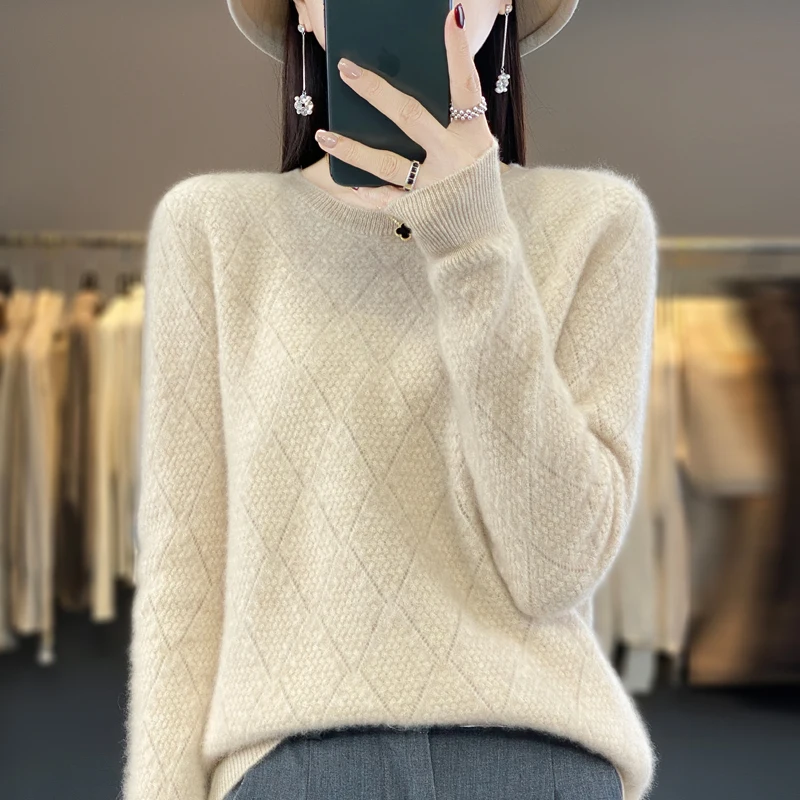 

100% merino wool cashmere sweater women's knitting sweater O neck long sleeve pullover autumn and winter clothing warm pullover