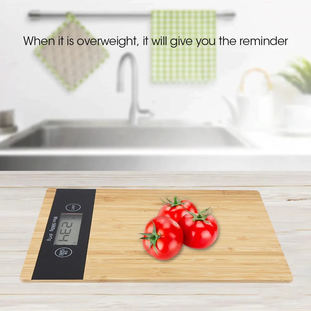 Wood+ ABS Digital Kitchen Scale LED Display Touch Buttons Electric Kitchen Scale Tare Function Brown Cooking Food Scale