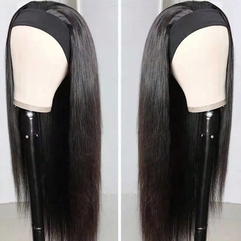 

20 Inch 200% Density Headband Wig Human Hair Straight Headband Wigs for Black Women None Lace Front Human Hair Headband Wig