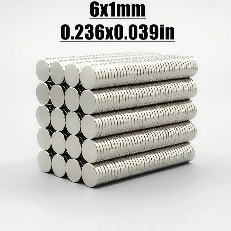 20~5000Pcs 6x1 mm Thin Neodymium Strong Magnets 6mm x 1mm Permanent Small Round Magnet 6x1mm Powerful Magnetic Magnet 6*1 mm N35