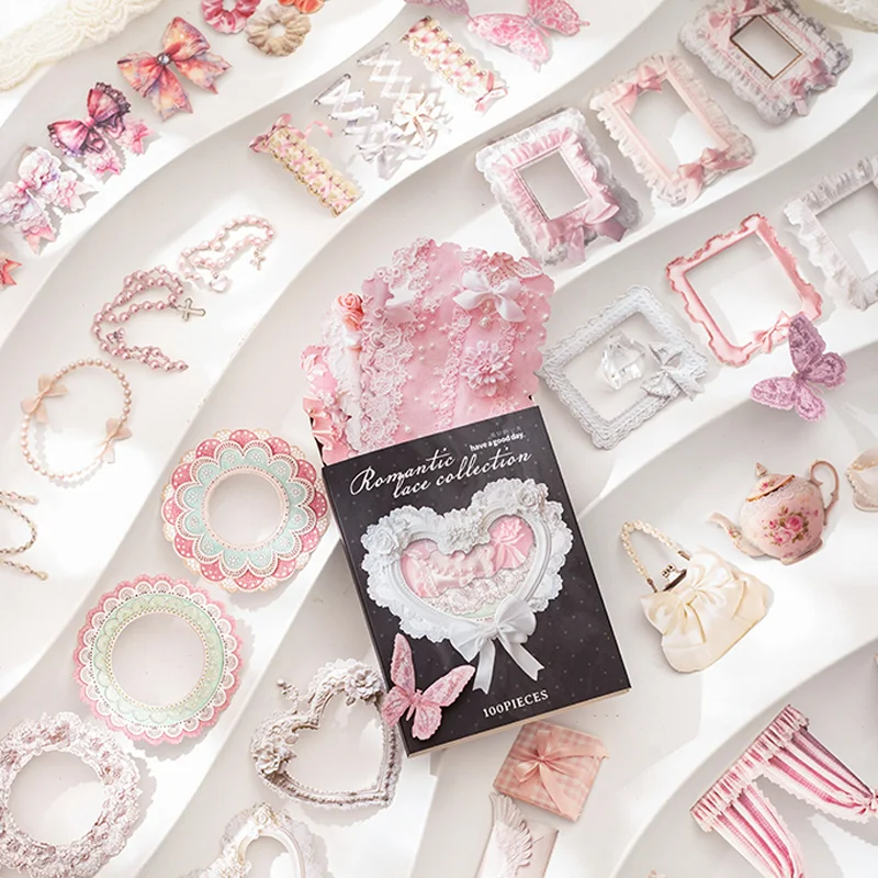 

Mr. Paper Colorful Geometric Shape Stickers Set 100 sheets/Package Romantic Love Lace Stickers Handbook Home Decoration Gifts