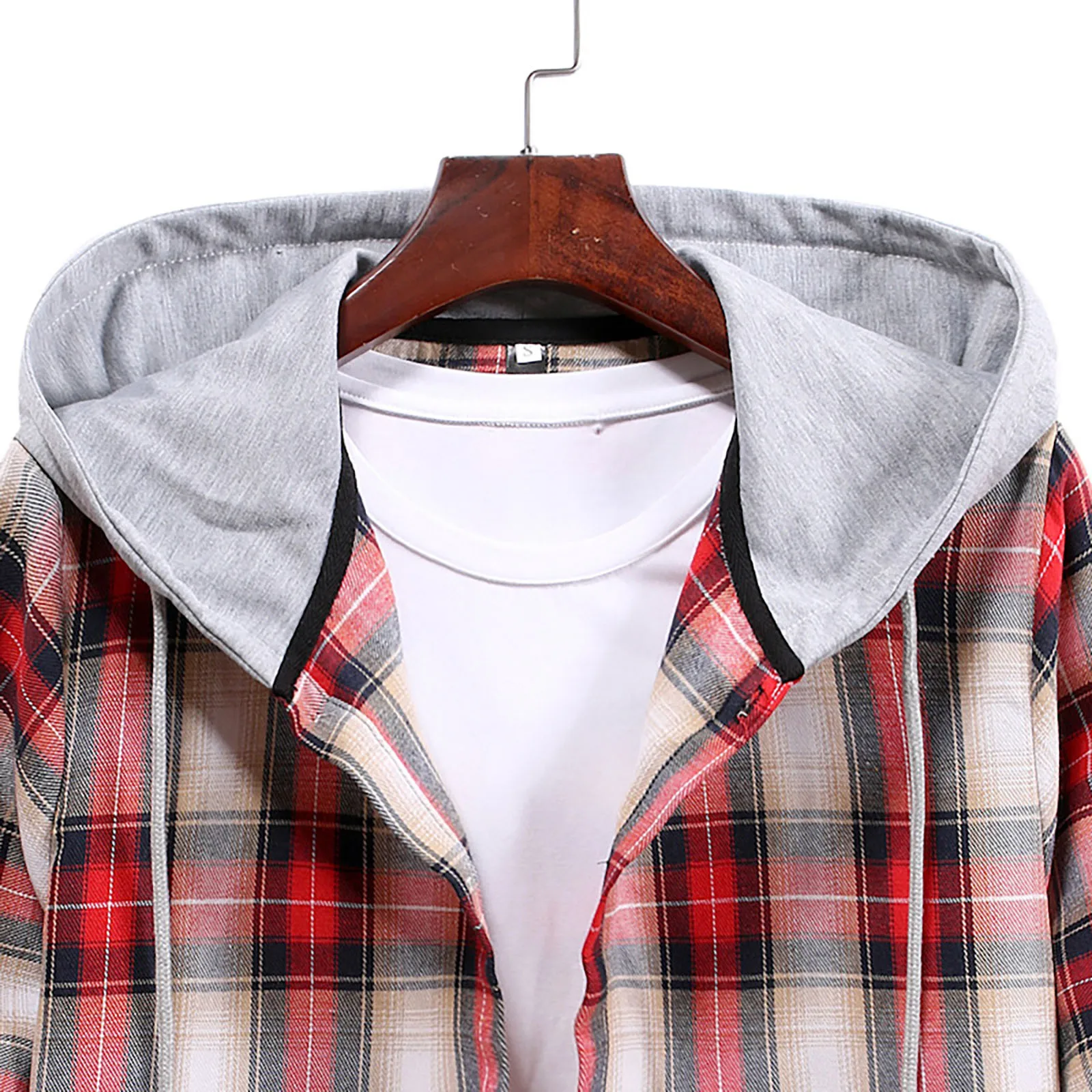 Men Casual Plaid Shirt Hooded Shirts Oversized Casual Shirt Men\'s Clothes European American Style Handsome Holiday Checked Shirt