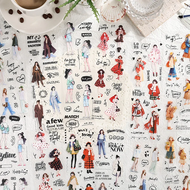 6 uds. Pegatinas de bolsillo de chica con personaje de dibujos animados bonitos a la moda, pegatinas decorativas creativas para mascotas, material de Collage hecho a mano