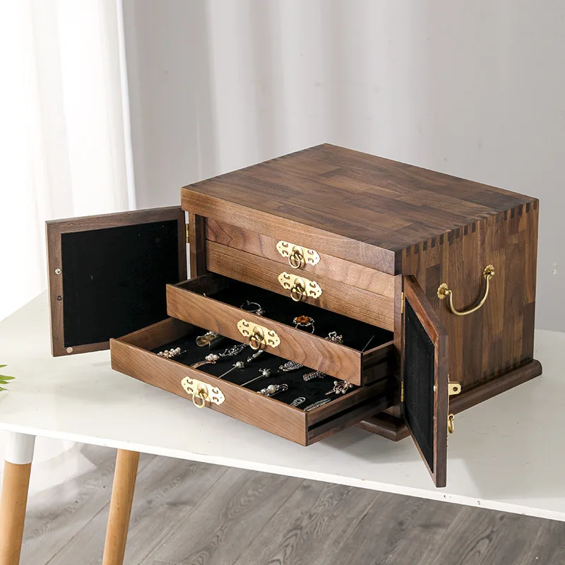 Black Walnut Dressing Storage Cabinet Desktop Creative Cosmetics Jewelry Box Multi-layer Retro Drawer Storage Box Wholesale