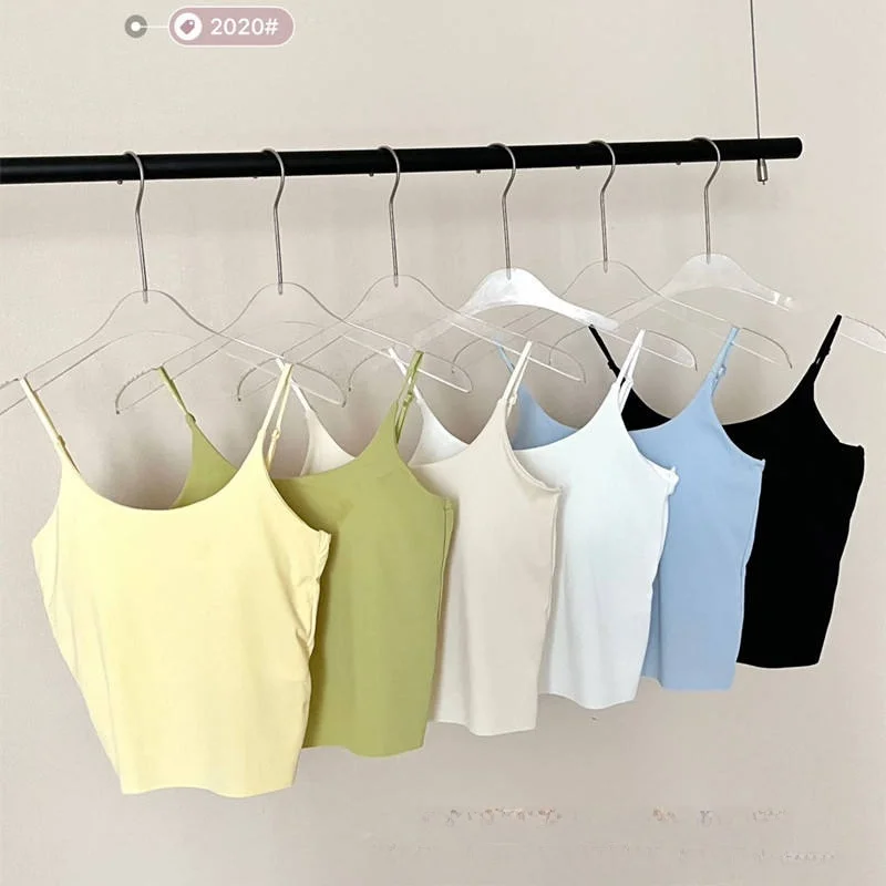 

New Ice Silk Seamless Hollow out Strap Vest Women's Underwear with Chest Pad Hanger Included Summer Essential Base Layer Top