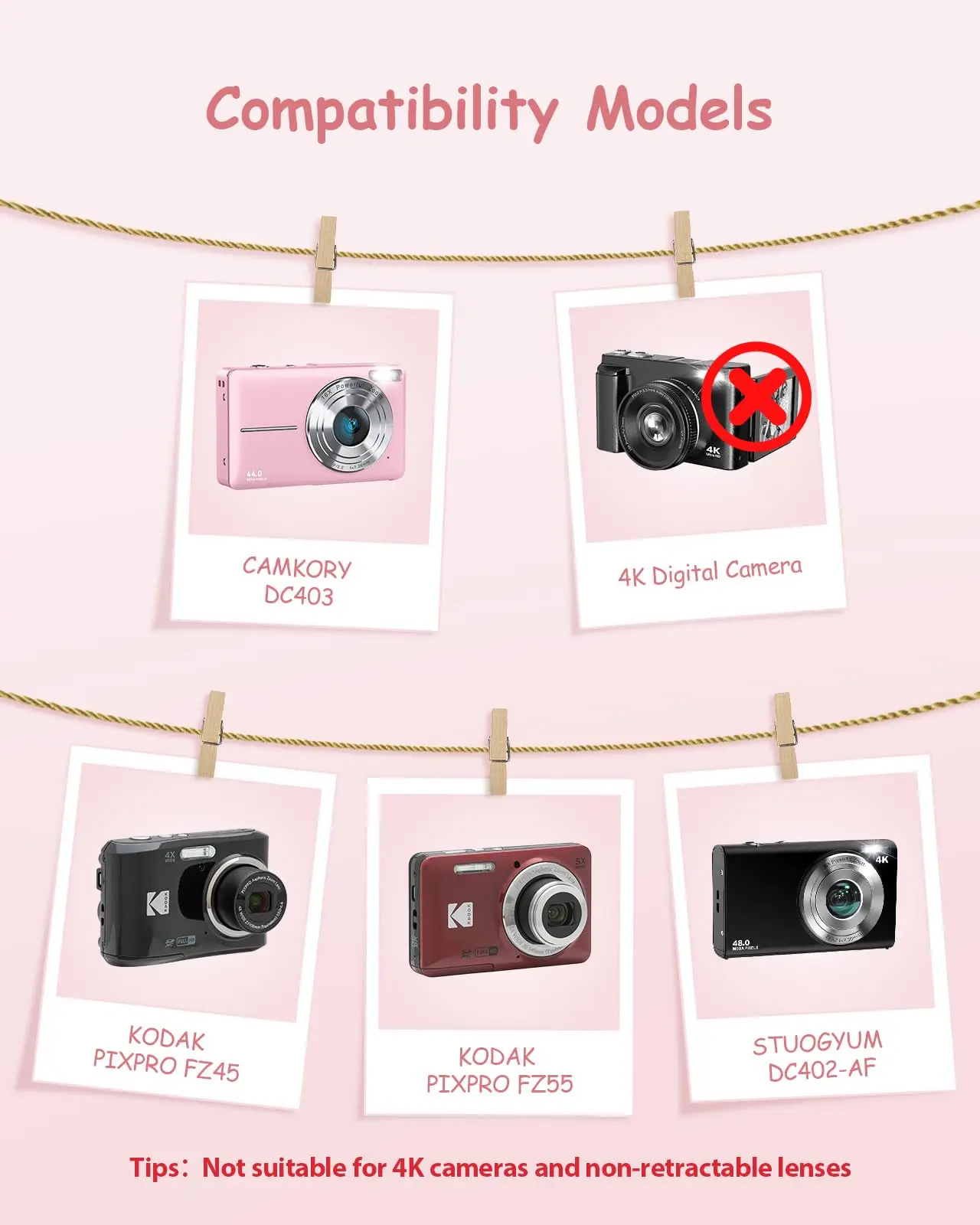 حافظة كاميرا للكاميرا الرقمية، لكاميرات سامسونج/كانون/سوني/نيكون الرقمية، حقيبة تخزين بطاقة SD للسفر وحقيبة لطيفة باللون الوردي #2