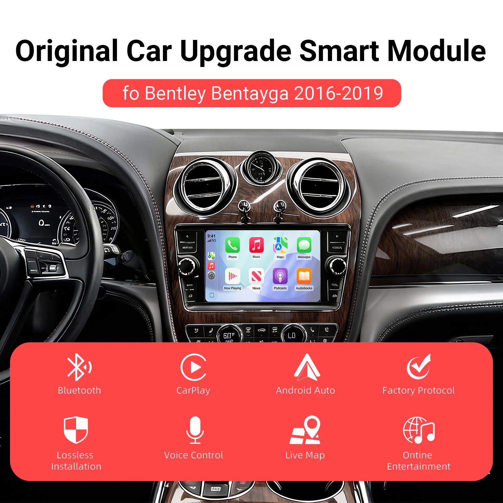 OEM Screen Upgrade Decoder Box for Bentley Bentayga 2016-2019 7 Inch Screen Wired & Wireless CarPlay Android Auto Retrofit Kit