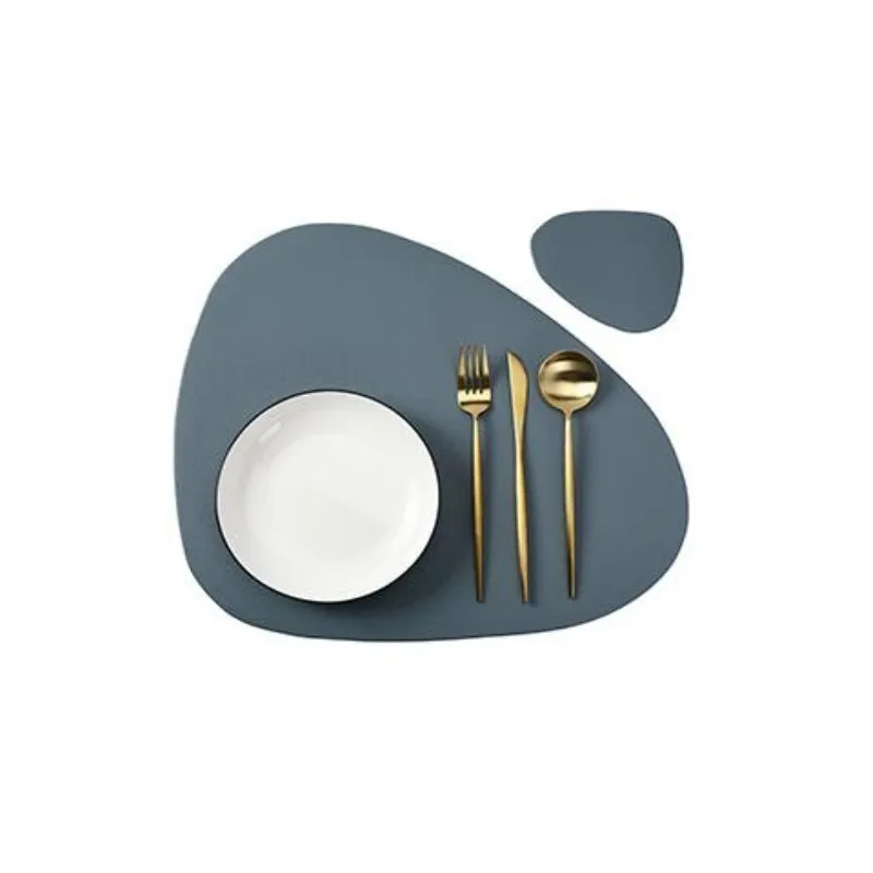 NONE 1/4/6 Sets Creme Tischset und Untersetzer-Set, ölbeständig, wasserdicht, für die Küche, unregelmäßige Form, PU-Leder, Tische, Matten, Pad, Café 6