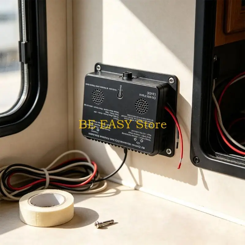 E28F Metal Housing Gas Monitor for Motorhomes with Face-Mounted Test/Silence Control, 2 Side Openings, Red and Black Cables, and