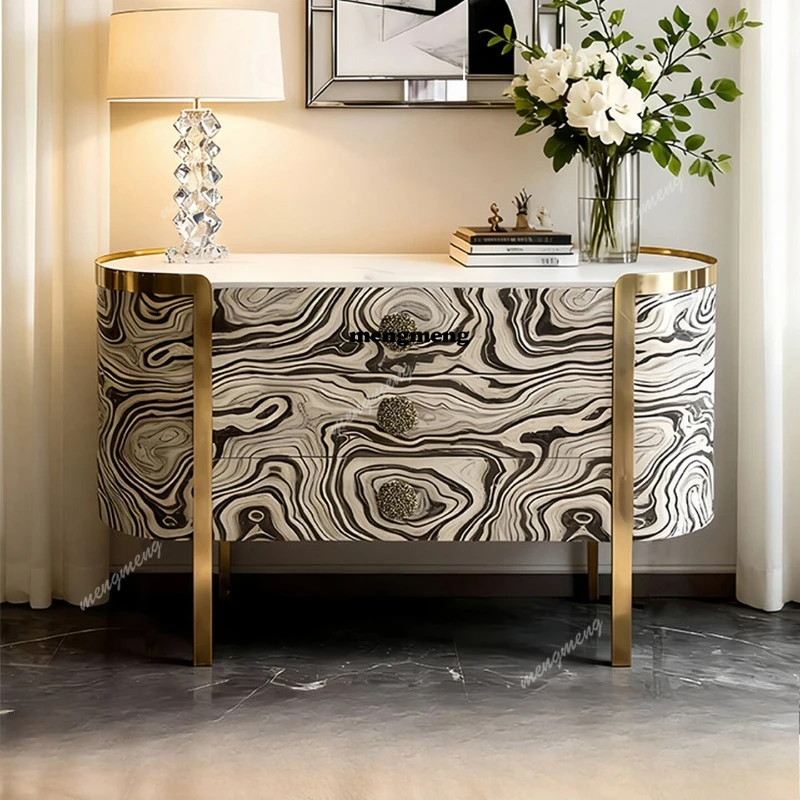 

Italian light luxury marble high-end villa bedroom bedside locker retro entry porch cabinet