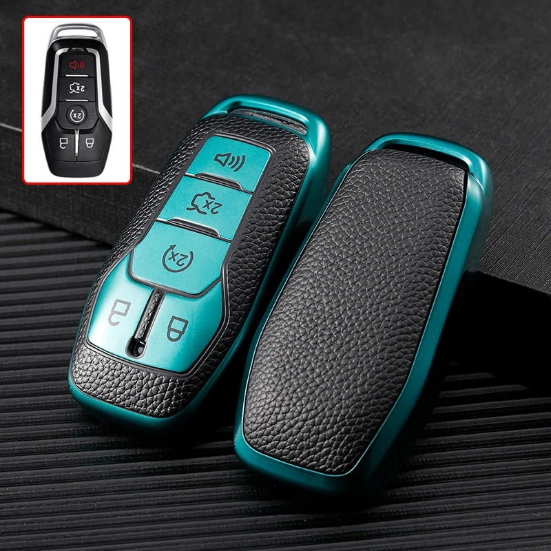 Leder TPU Auto Schlüssel Abdeckung Fall Schutz Keychain Für Ford Fusion Mondeo Mustang F-150 Explorer Rand 2015 2016 2017 2018 2019