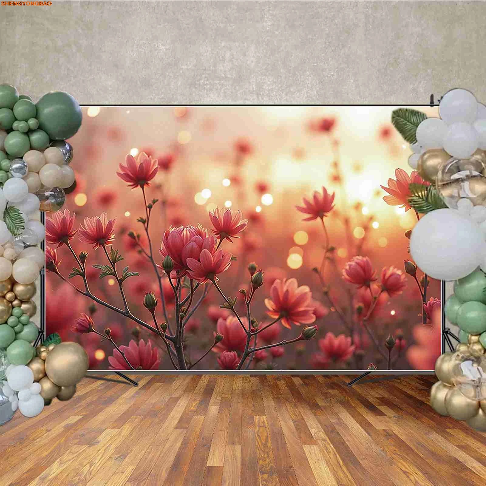 Flower Field Background Photography Enchanted Garden Spring Tree Photocall Backdrop Children Studio Photocall Supplies