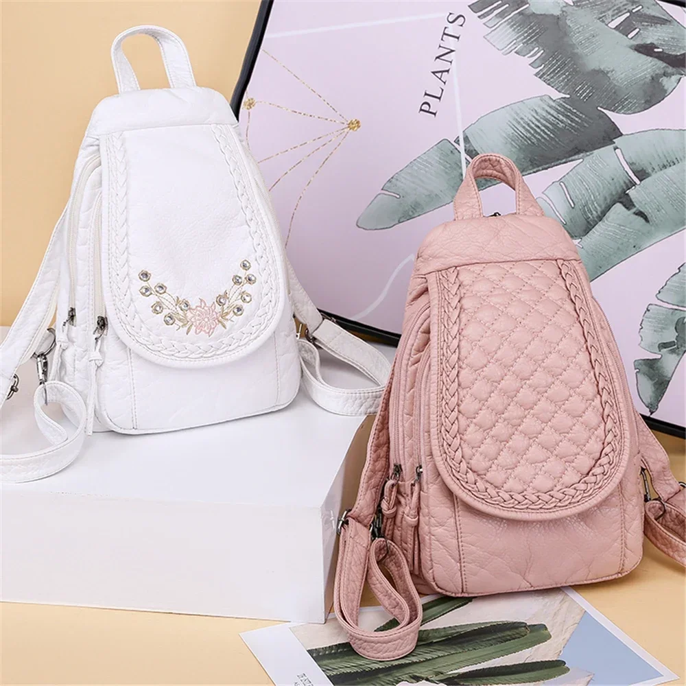 Summer Ladies Washed Leather Backpack 3 In 1 Cute Cat Women Bagpack Small Travel Backpack for Girls Sac A Dos Mochila Feminina