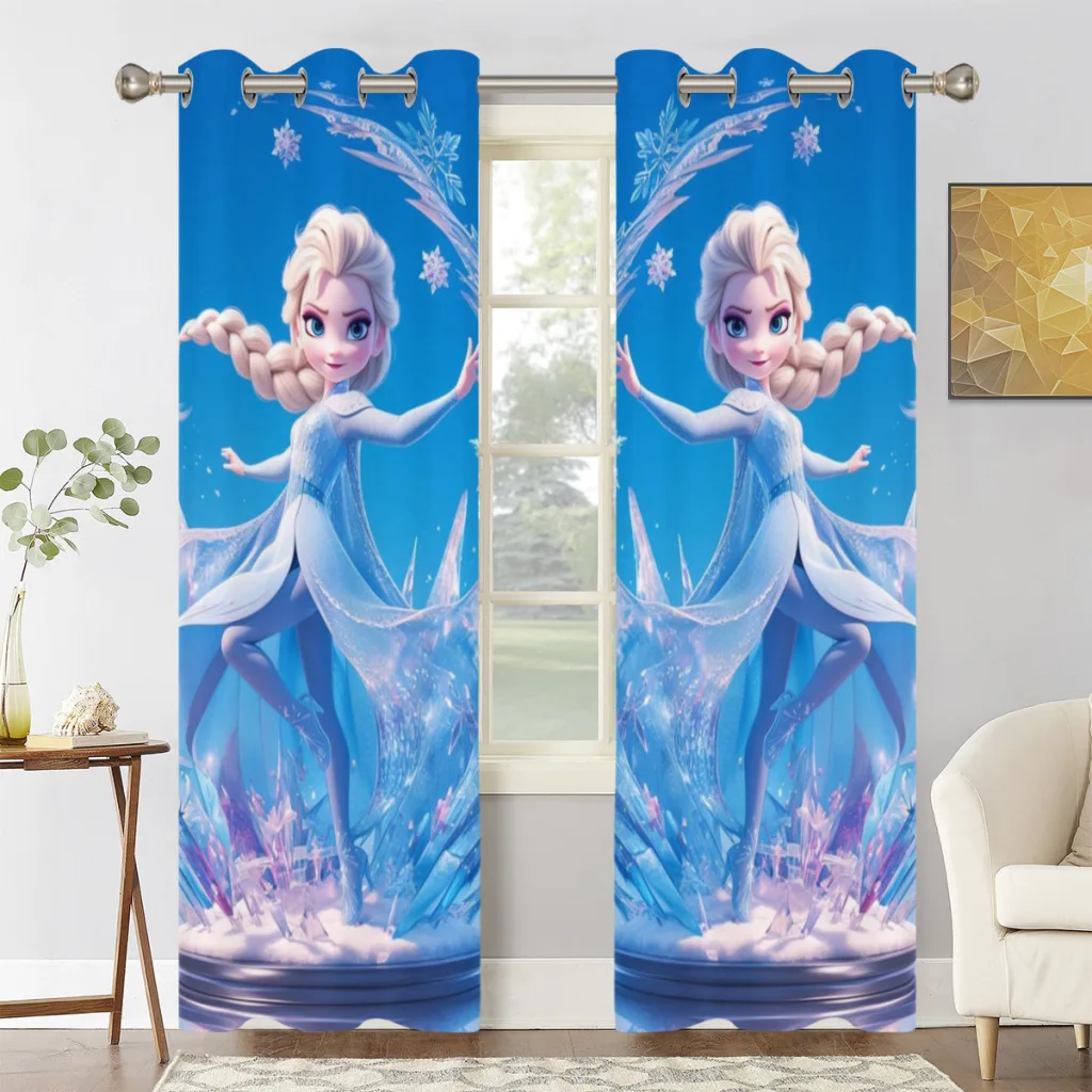 Frozen Disney Elsa Window Curtains  for Living Room Bedrooms 2 pieces Aesthetic Room Decoration