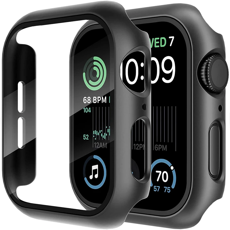 

Стекло + чехол для Apple Watch 9 8 7 6 SE 5 iWatch Аксессуары Защитная пленка для экрана Apple Watch серии 44 мм 40 мм 41 мм 45 мм 42 мм 38 мм