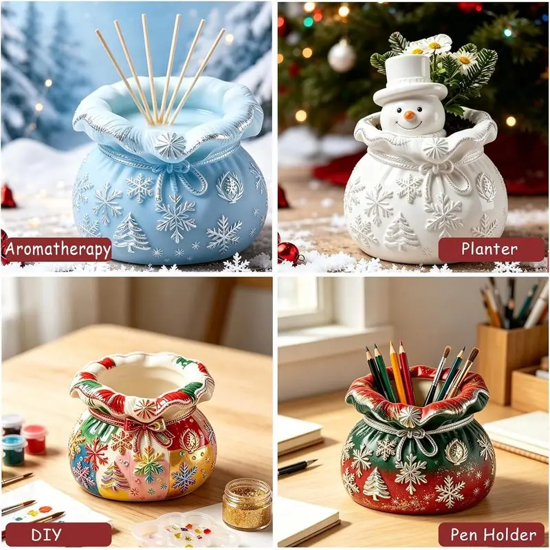 1Christmas-themed epoxy resin molds, sold in sets，Lucky Bag Silicone Candle Holder Mold，Suitable for Christmas party settings，Ca