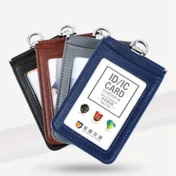 Funda de cuero de vaca para tarjetas de identificación, soporte transparente para tarjetas de crédito, funda con insignia, accesorios para Clip distintivo