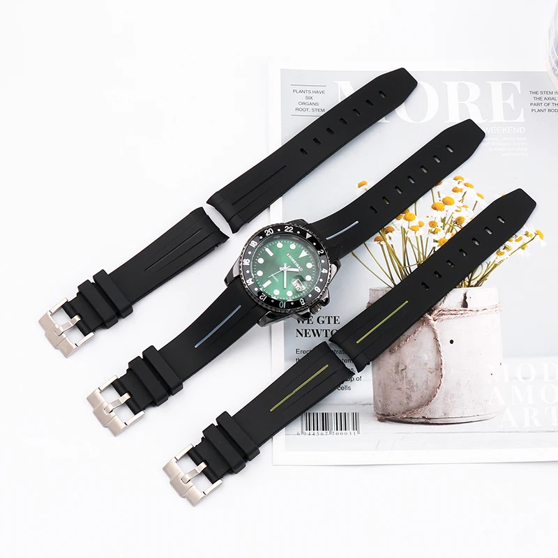 

20mm21mm men's rubber strap For Rolex watch black green water ghost outdoor sports waterproof silicone strap watchband buckle