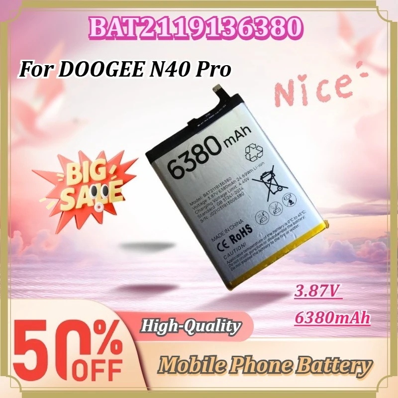 For DOOGEE N40 Pro BAT2119136380 3.87V 6380mAh 24.69Wh Rechargeable Li-ion Mobile Phone Replacement Battery