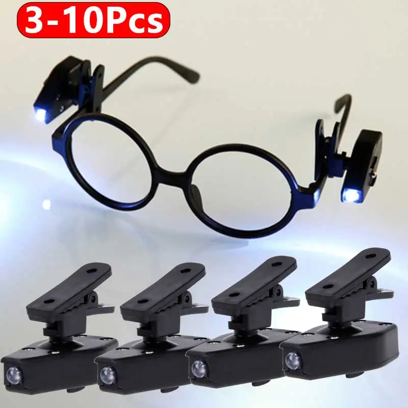 3-10Pcs Adjustable Lamp Mini Flashlight Universal Glasses Reading Lamp LED Clip on Eyeglass Lamp Light for Night Fishing Camping