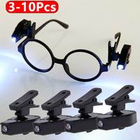 3-10Pcs Adjustable Lamp Mini Flashlight Universal Glasses Reading Lamp LED Clip on Eyeglass Lamp Light for Night Fishing Camping