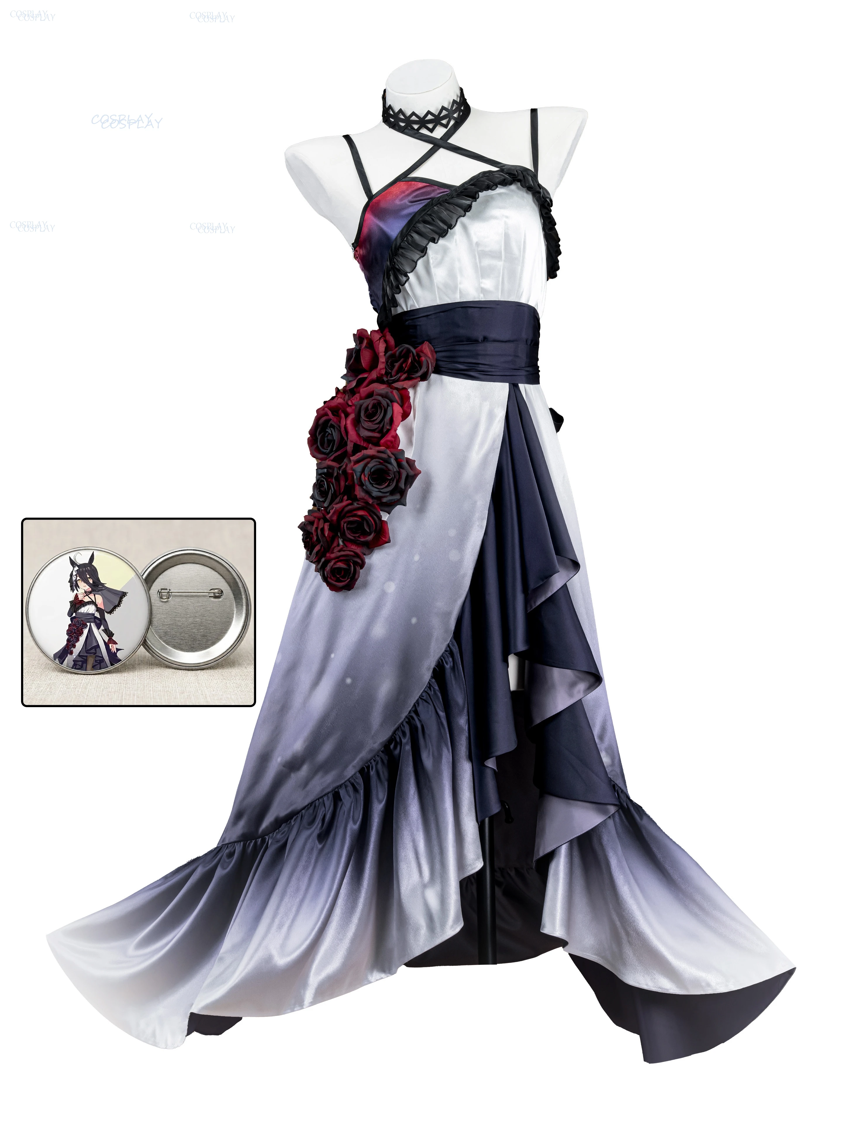 Uma Musume Pretty Derby Manhattan Cafe Cosplay Full Set Gradient Cami Dress with Roses Wig Halloween Christmas Masquerade Outfit - view 5