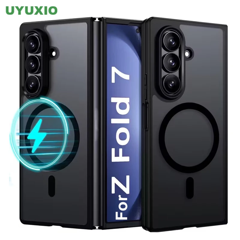 UYUXIO Full Cover Matte Hülle für Samsung Galaxy Z Fold 7, magnetische Handyhüllen mit Magnet für Z Fold 7, durchscheinende Abdeckung