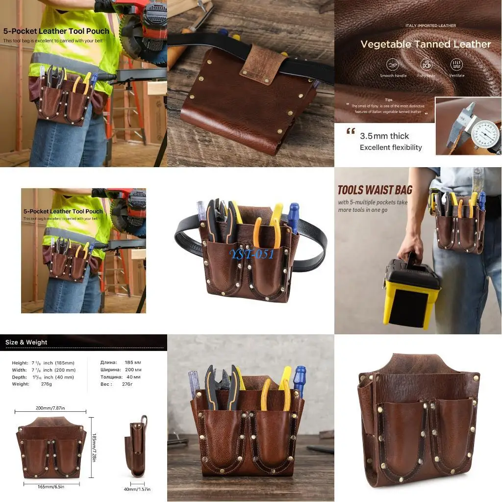 

E15A Multiple Pocket Single Side Tool Belt Work Apron for Carpenters and Builders,PU Leather Belt Bag