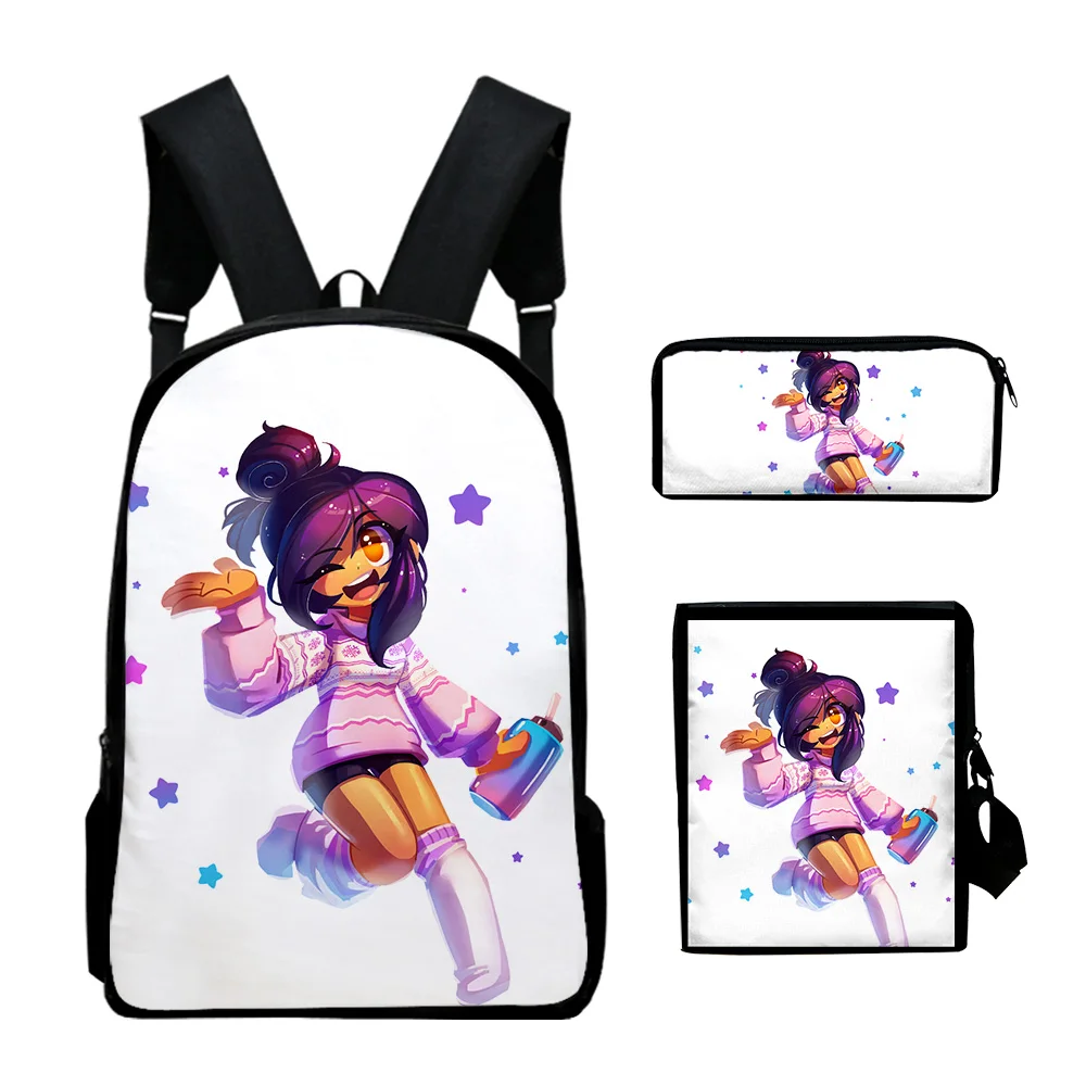 Criativo bonito Aphmau 3D Print mochilas escolares, mochila mochila pupil, bolsa de ombro inclinado, estojo lápis, bolsa de laptop da moda, 3 peças por conjunto