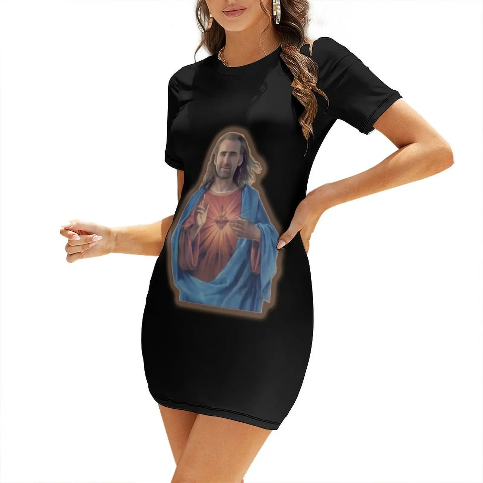 Nicolas Cage as Jesus - Nicholas Cage - Nick Cage - Nic Short Sleeved Dress Clothing female summer dress woman 2025