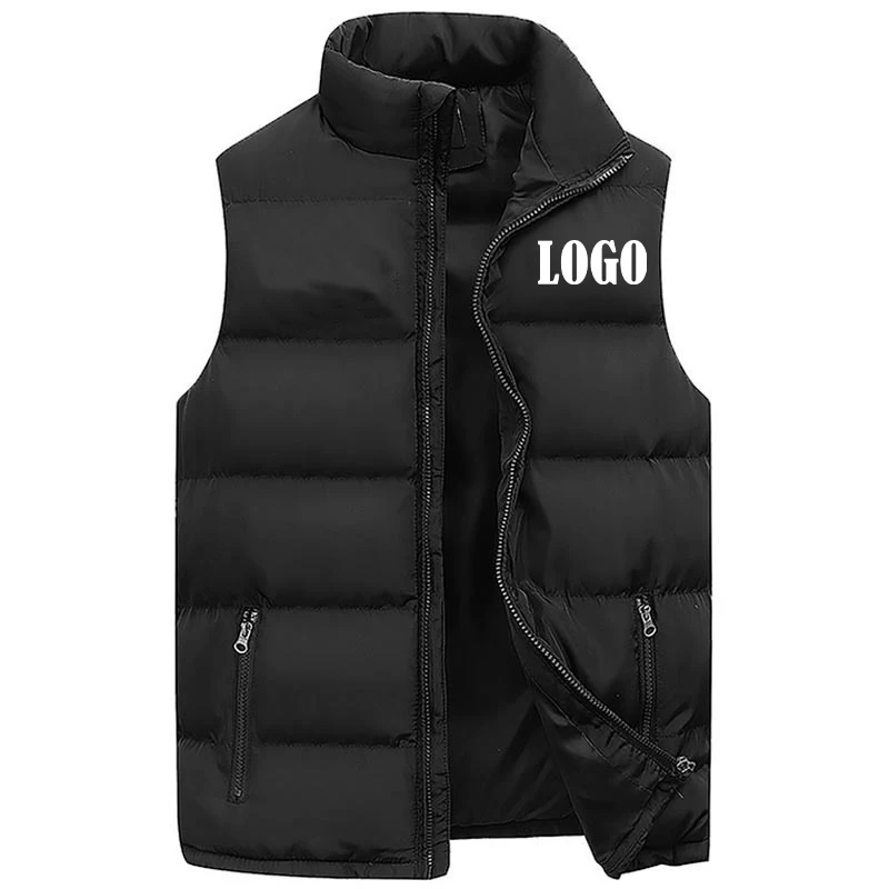 Customized Mens Vest Jacket Warm Sleeveless Jackets Winter Zipper Coat Autumn Stand-up Collar Casual Waistcoat Brand Clothing