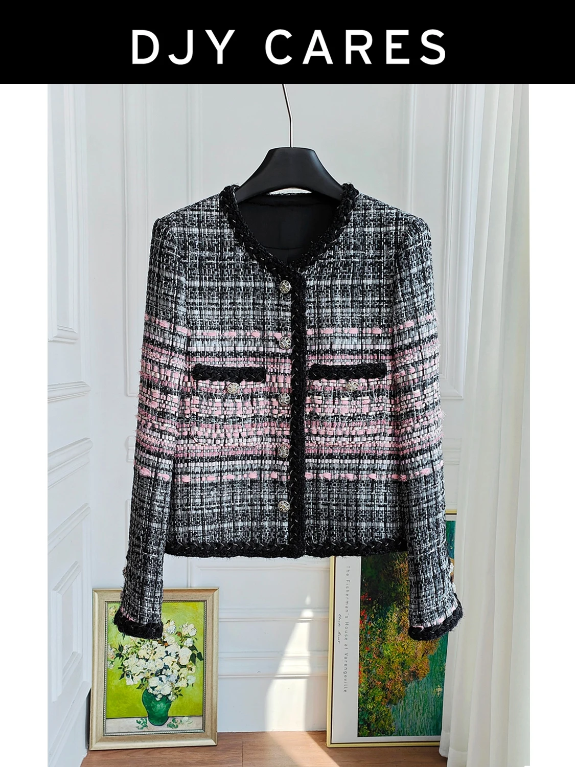 

New Coarse tweed high-end round neck luxury jacket gradient top big size