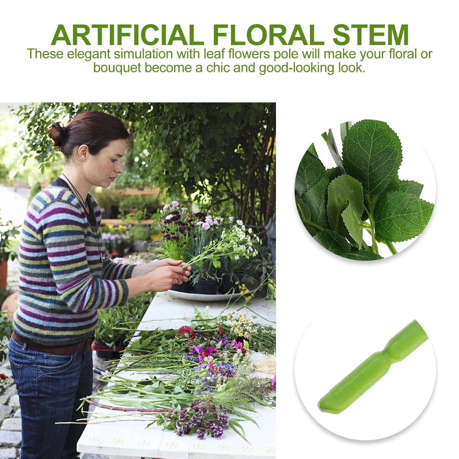 

30pcs Artificial Stem Simulation Flower Artificial Leaves With Stems Stem For Diy Wedding Bouquets Craft Decoration