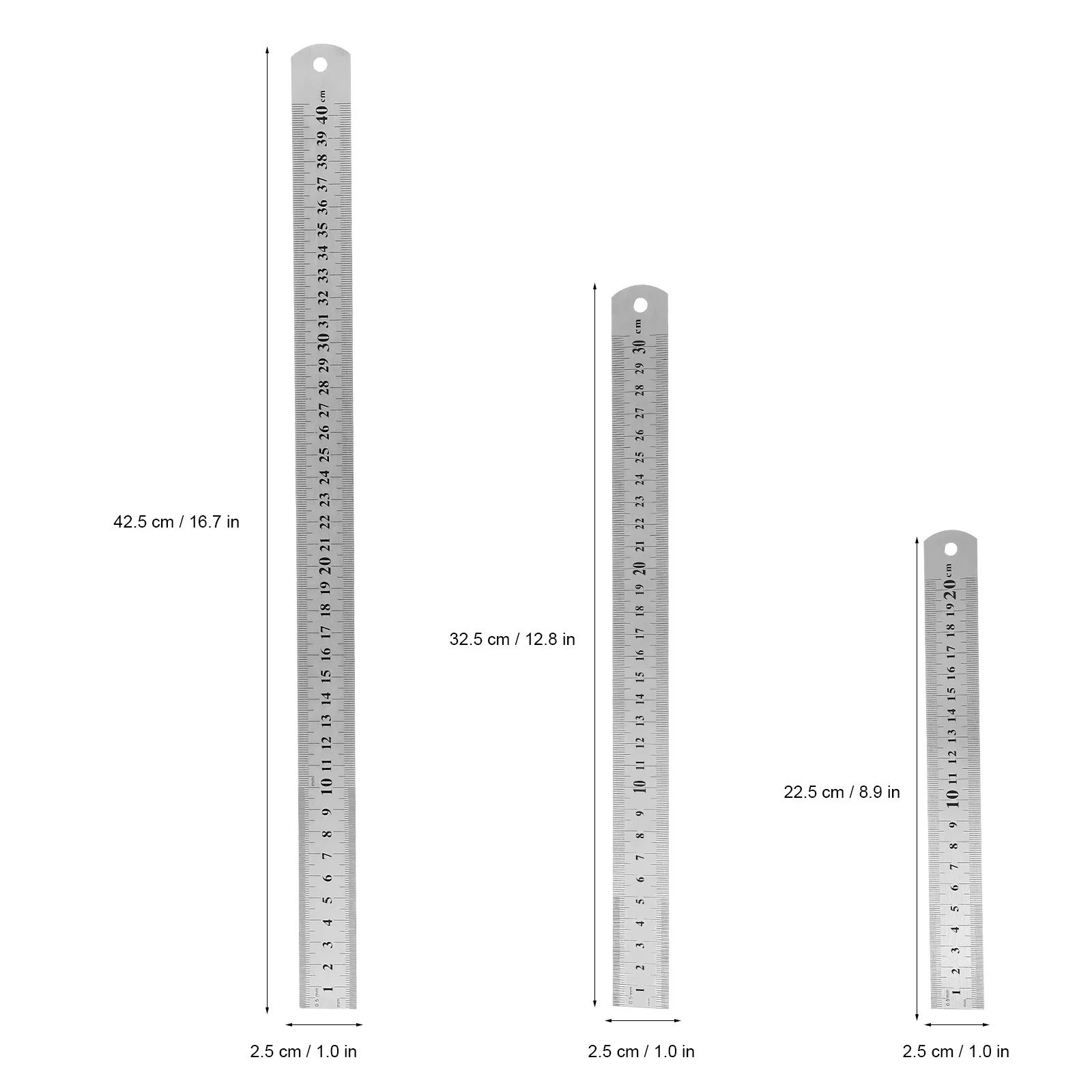 4Pcs Stainless Steel Ruler Set Double-Sided Scale Metal Measuring Tools Durable Precision Design for Engineering Office School