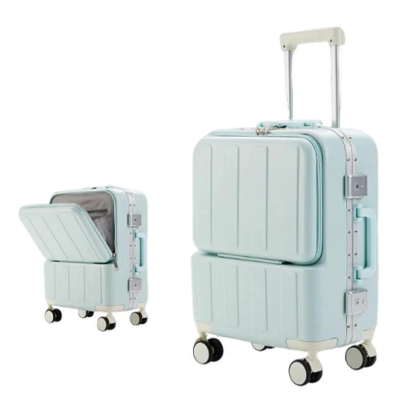 

Front-opening Luggage 20-inch Lightweight Carry-on Suitcase Multi-functional Aluminium Frame Travel Trolley Password Suitcase