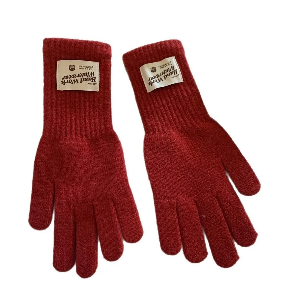 French Style One Size Full Finger Knitted Gloves Warm Lining 10Colors Warm Winter Gloves Faux Cashmere Gloves Writing Use