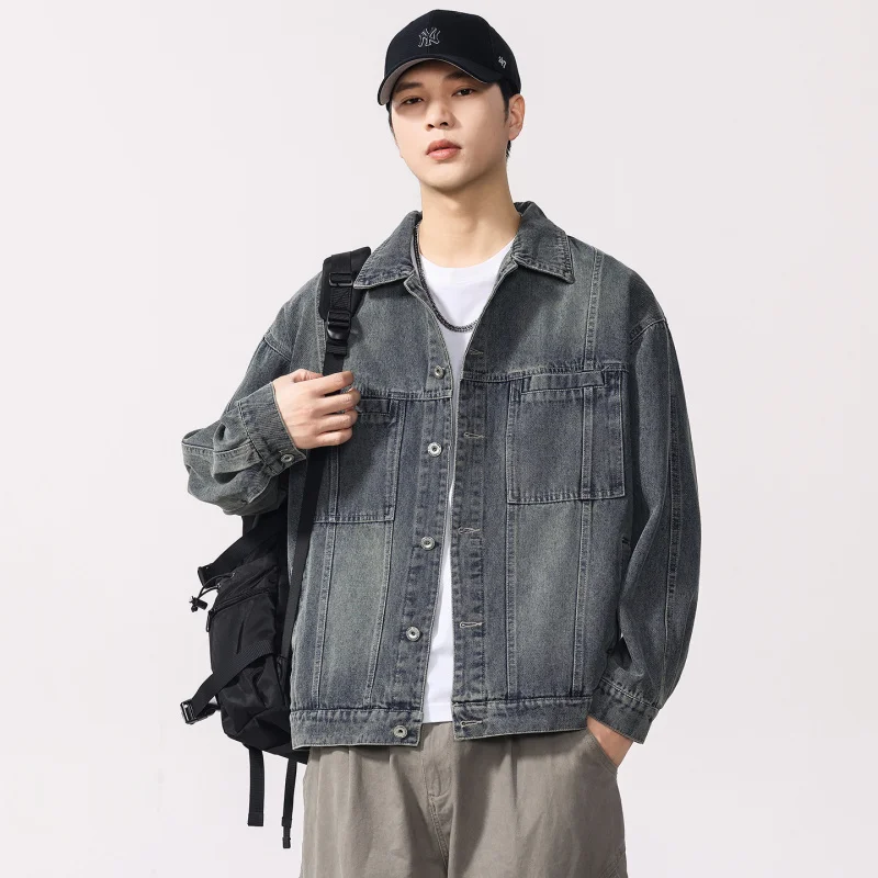 

GIOIOMen's denim jacket，Spring and Autumn New High-Quality American Retro Casual Denim Men's Jacket