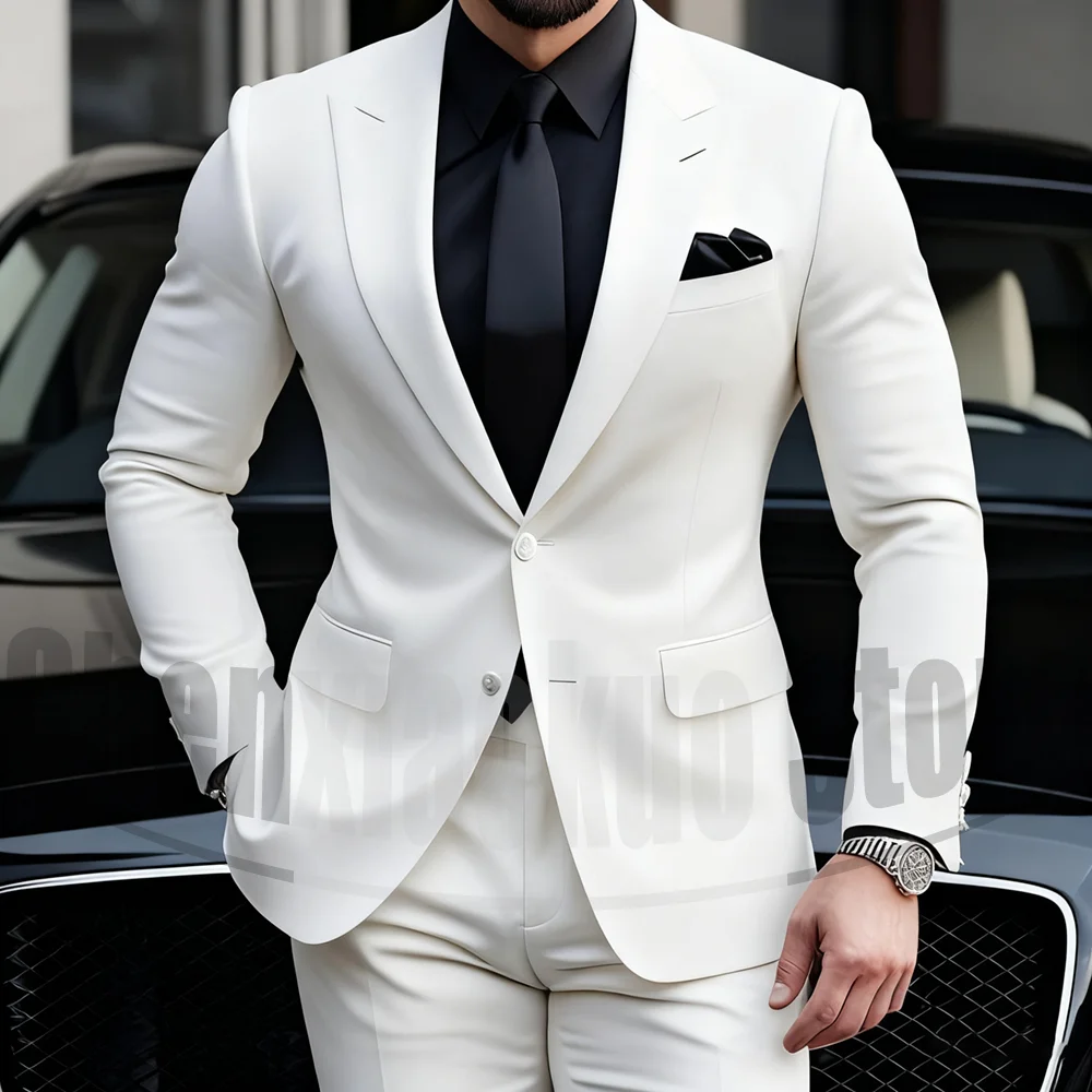 

Men's White 2 Piece Suit Set Slim Single Breasted Wedding Groom Prom Outfit Stylish Formal Daily Smart Casual Male Suit