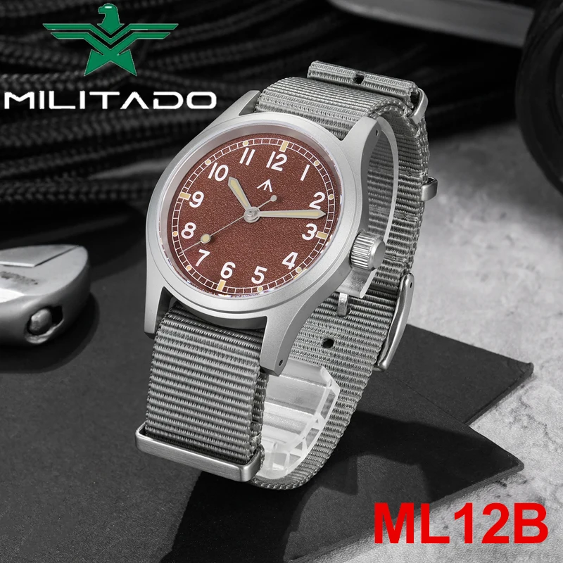 

Militado ML12B Мужские часы VH31 Sweep Second Механизм Часы из нержавеющей стали 100 м Водонепроницаемые C3 Светящиеся 38 мм Винтажные часы