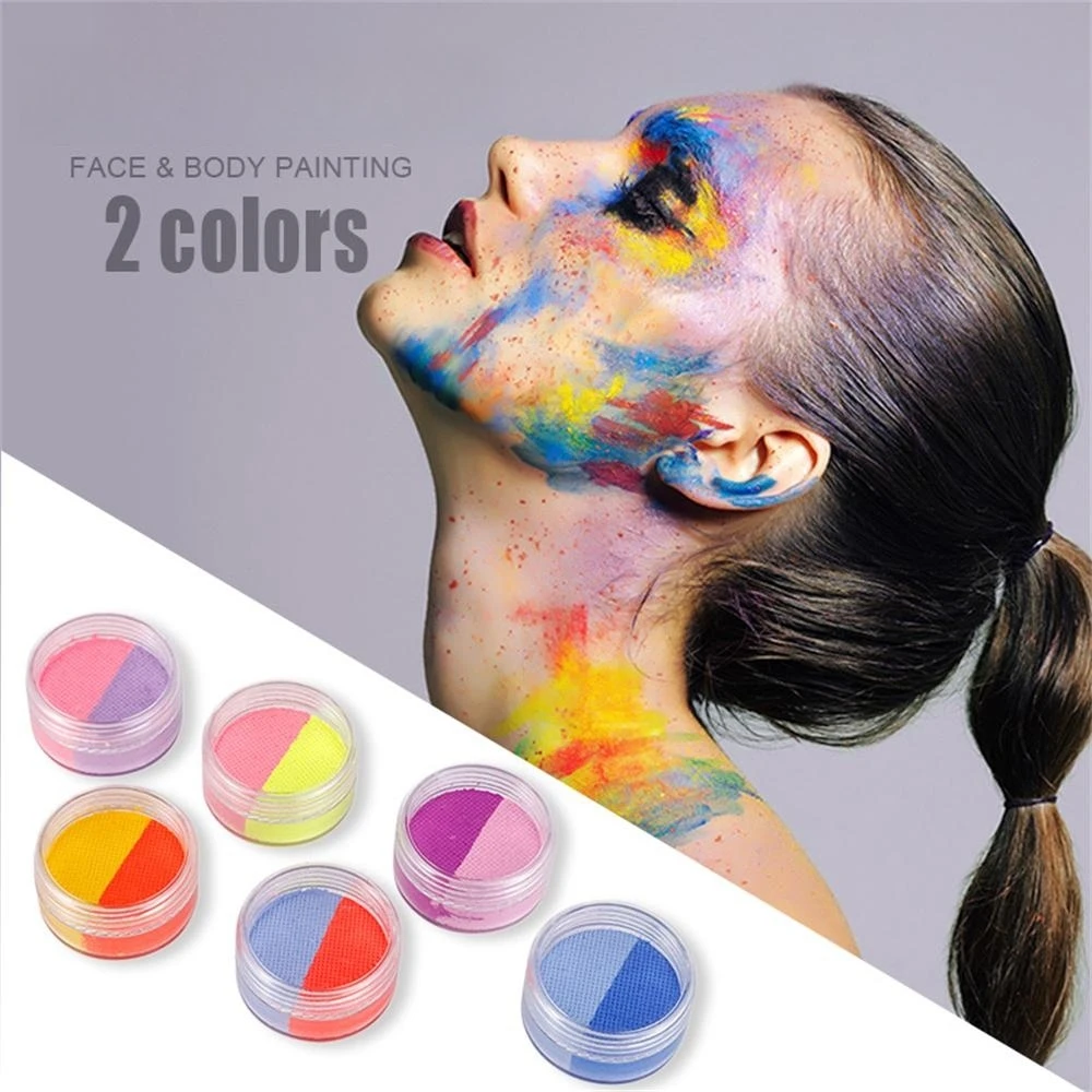 Double Colour Body Painting Plate Fluorescent Face Body Paint UV Glow Oil Painting Pigment Halloween Party Makeup Beauty Palette