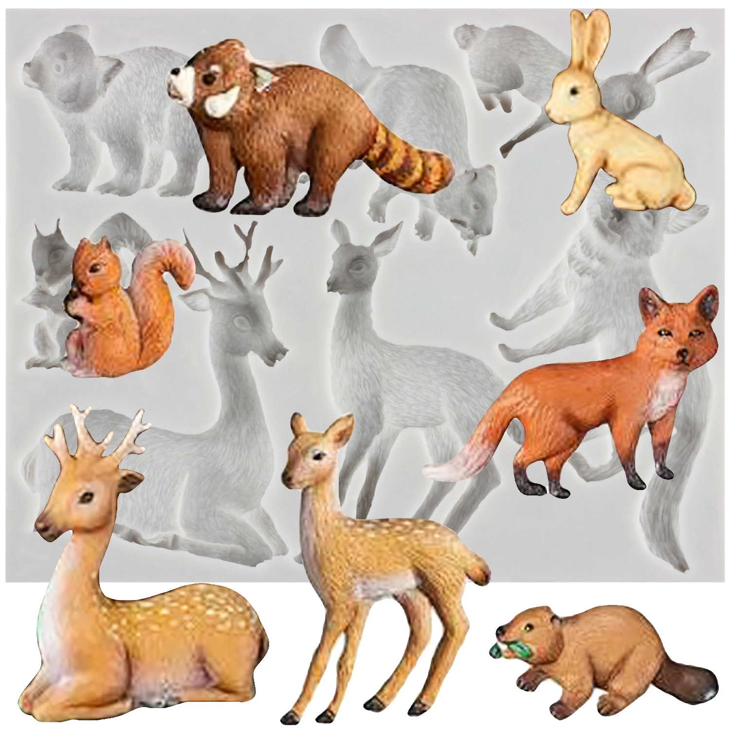 Moldes de silicona para bosque, herramientas de decoración de tortas con fondant, zorro, ardilla, conejo, decoración para magdalenas, artesanía de Chocolate, pasta de goma, arcilla polimérica