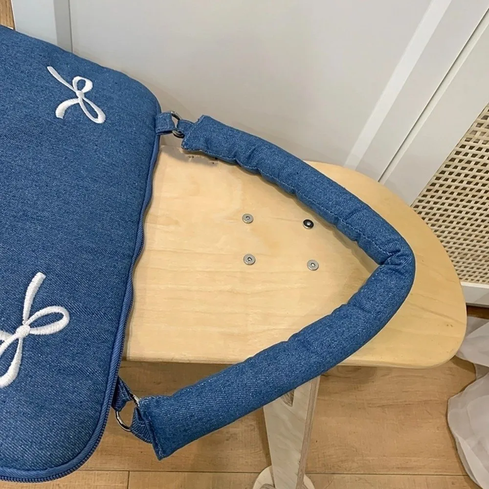 Modern Fashion Computer Bag Bowknot Embroidered Shockproof Laptop Sleeve Soft 14 Inches Computer Handbag College