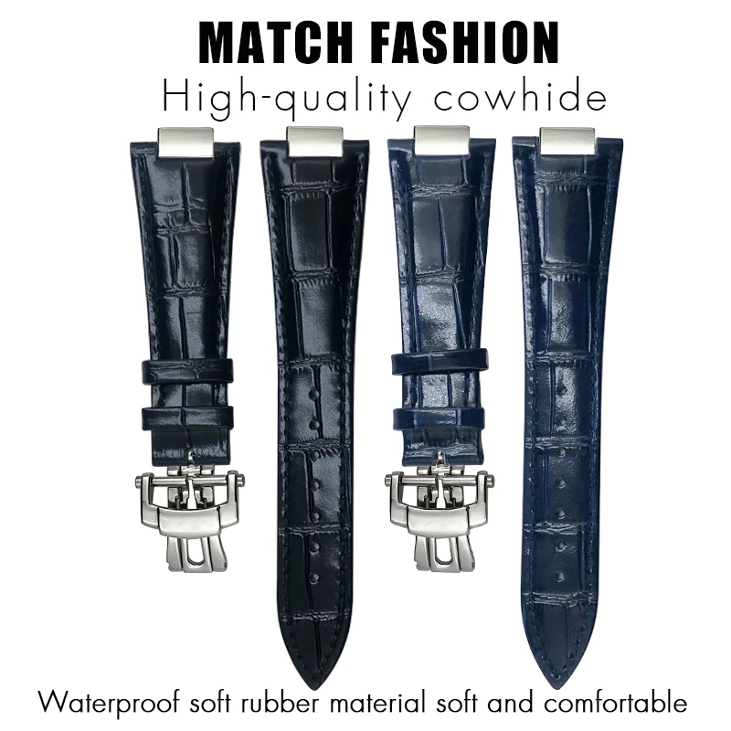 25mm Concave Metal Part Genuine Leather Watchband for Patek PP Philippe 5711 5712 NAUTILUS Folding Buckle Watch Strap Bracelets