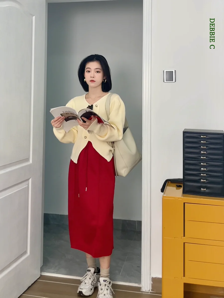 

Red Battle Skirt Cisas New Year Dstring Elastic Waist Hooded f Skirt Women's High Waist Straight Cut Winter Faion