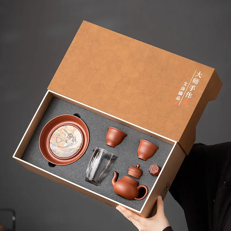 

Чайный сервиз с фиолетовым песком и грушей, чайник с необработанной рудой Дахунпао, набор кунг-фу, индивидуальный набор подарочных чайников для приема