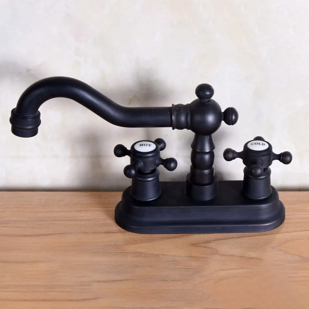 Oil Rubbed Bronze Basin Vanity Sink Faucet Double Handle Bathroom Mixer Deck Mounted 2 Holes Swivel Spout Faucet Nnf151